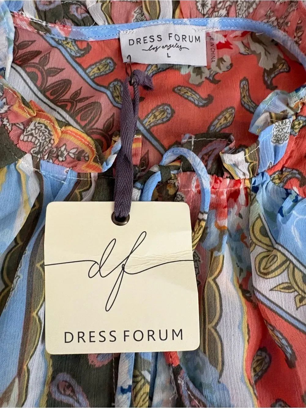 Dress Forum Coral and Light Blue Paisley Ruffle Blouse - Picture 3 of 7